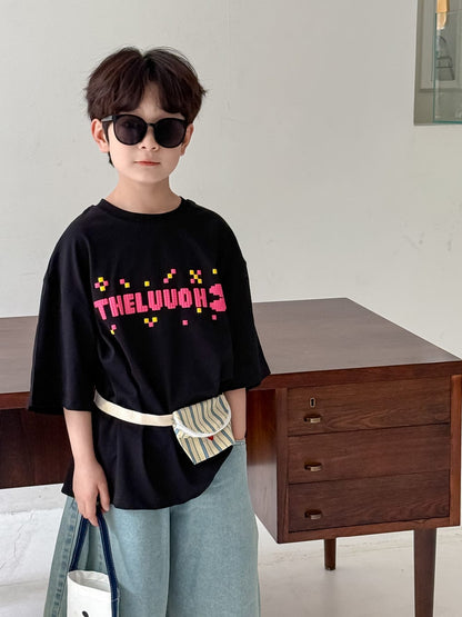 半袖Tシャツ Black / 90cm レターゲームコンソール半袖Tシャツ【mh0010052】