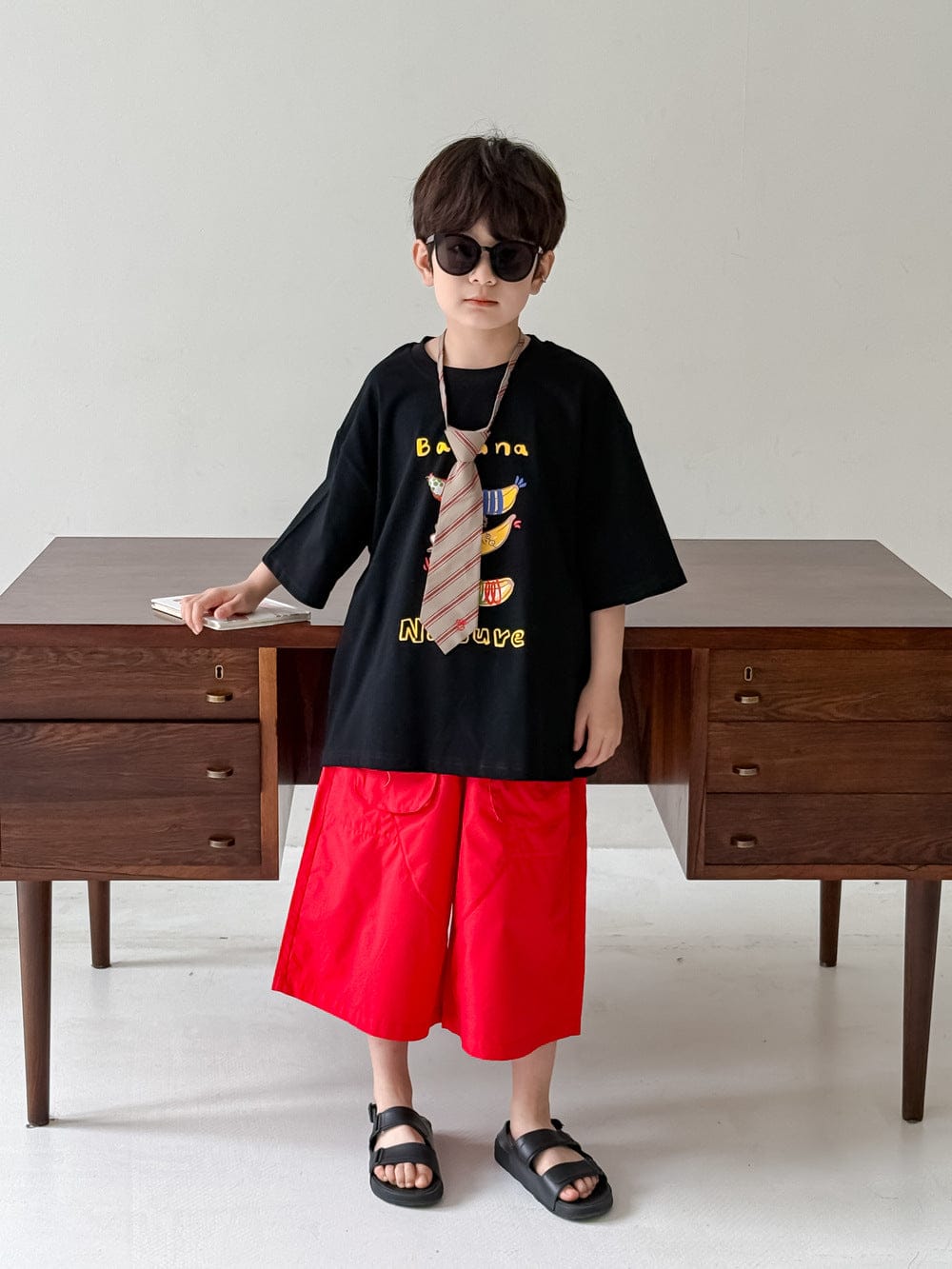 半袖Tシャツ Black / 90cm レターバナナプリント半袖Tシャツ【mh0010056】