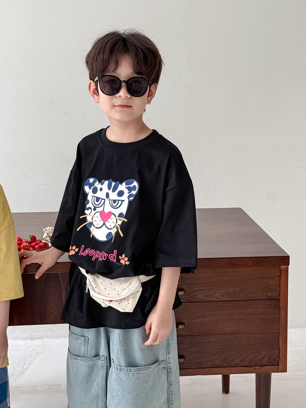 半袖Tシャツ Black / 90cm レオパードプリント半袖Tシャツ【mh0010060】