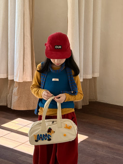 長袖Tシャツ Blue vest / 90cm ロゴワッペンニットベスト/リブ編み長袖Tシャツ 別売り【mh0010759】