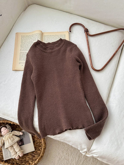 長袖Tシャツ Coffee / 90cm 韓国風タートルネックリブニットプルオーバー/セータ【mh0010768】