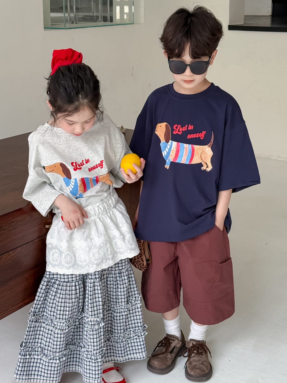 半袖Tシャツ Dark Blue / 90cm ダックスフントプリント半袖Tシャツ【mh0010053】