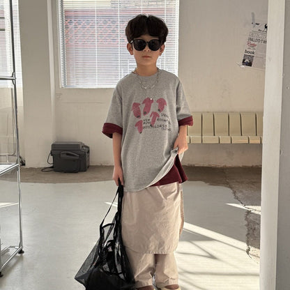 半袖Tシャツ Gray / 90cm ドッグ犬プリントルーズ半袖Tシャツ【mh0009698】