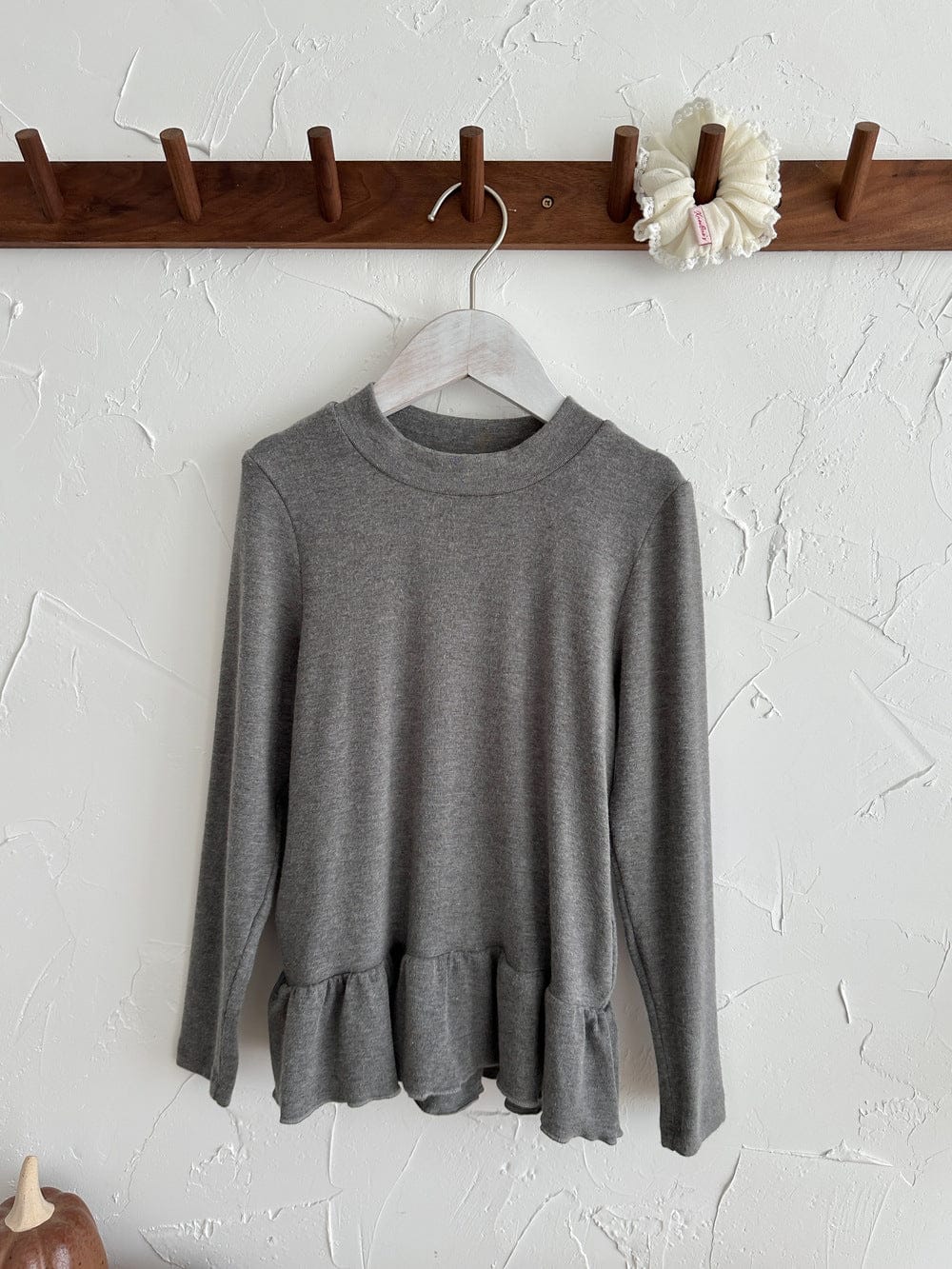 長袖Tシャツ Gray / 90cm フリルメロウハイネック長袖Tシャツ 無地カットソートップス【mh0010776】