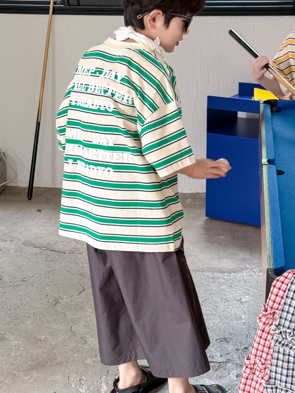 半袖Tシャツ Green / 100cm バックレターロゴボーダー半袖Tシャツ【mh0010059】