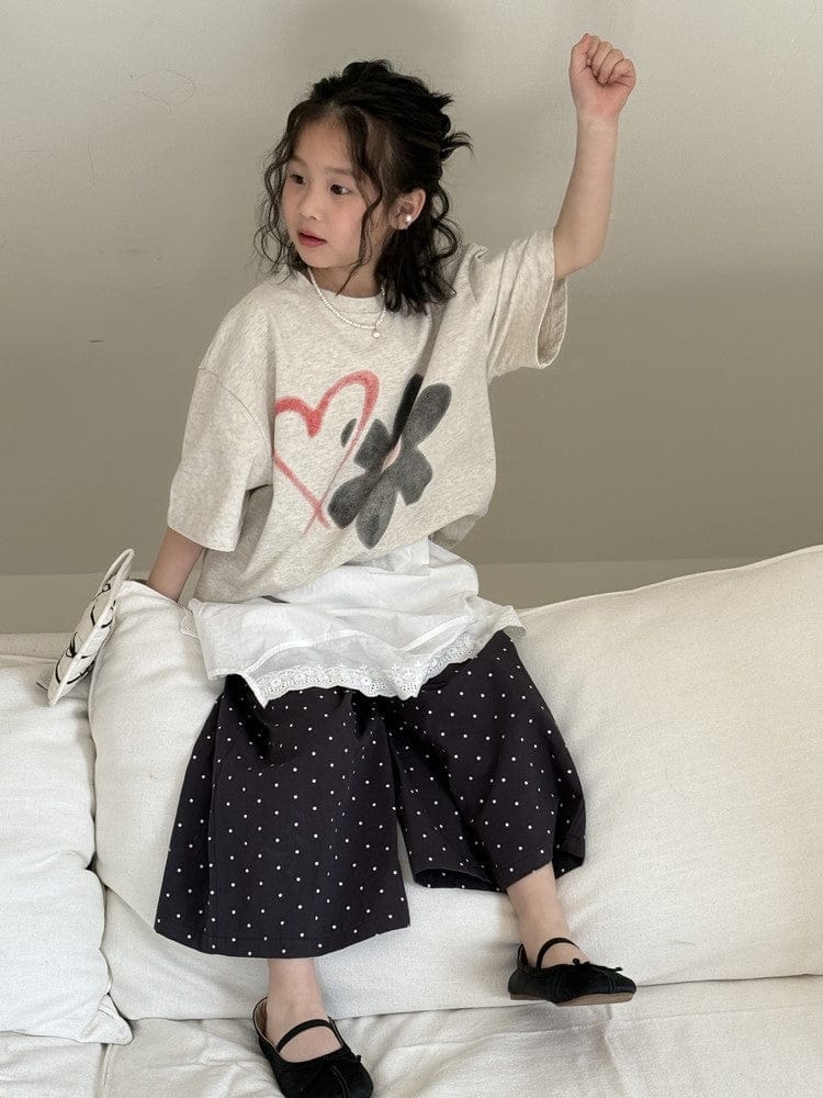 半袖Tシャツ Light Gray / 110cm フラワープリント半袖ルーズTシャツ【mh0009678】