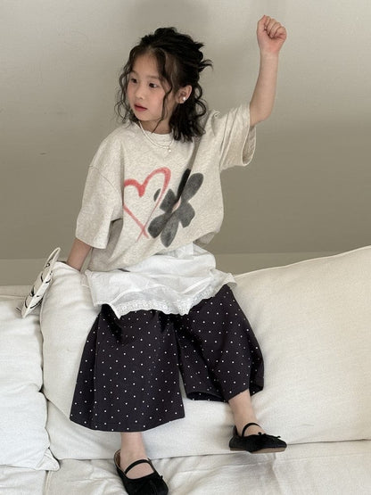 半袖Tシャツ Light Gray / 110cm フラワープリント半袖ルーズTシャツ【mh0009678】