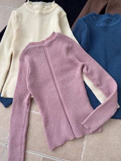 長袖Tシャツ 韓国風タートルネックリブニットプルオーバー/セータ【mh0010768】