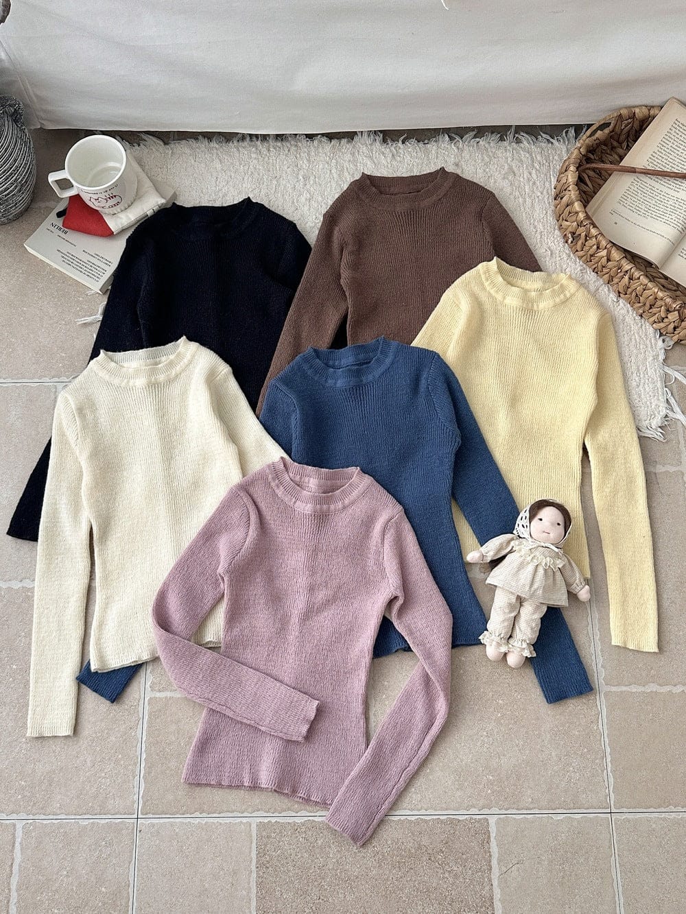 長袖Tシャツ 韓国風タートルネックリブニットプルオーバー/セータ【mh0010768】