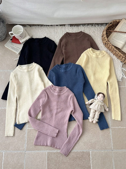 長袖Tシャツ 韓国風タートルネックリブニットプルオーバー/セータ【mh0010768】