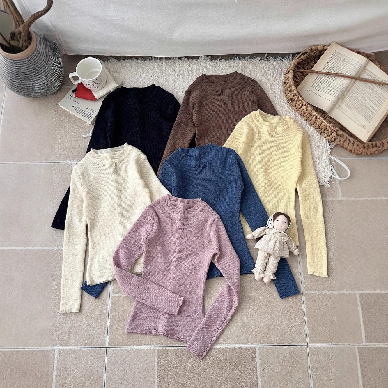 長袖Tシャツ 韓国風タートルネックリブニットプルオーバー/セータ【mh0010768】