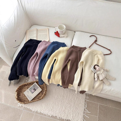 長袖Tシャツ 韓国風タートルネックリブニットプルオーバー/セータ【mh0010768】