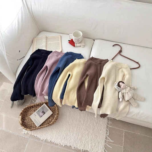 長袖Tシャツ 韓国風タートルネックリブニットプルオーバー/セータ【mh0010768】