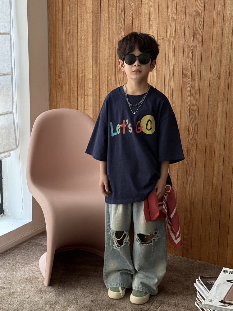 半袖Tシャツ Navy Blue / 90cm カラフルレターロゴプリント半袖Tシャツ【mh0009679】