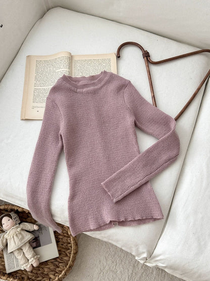 長袖Tシャツ Pink / 90cm 韓国風タートルネックリブニットプルオーバー/セータ【mh0010768】