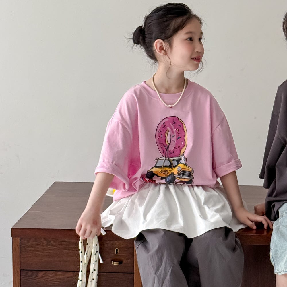 半袖Tシャツ Pink / 90cm ドーナツカープリント半袖Tシャツ【mh0010044】