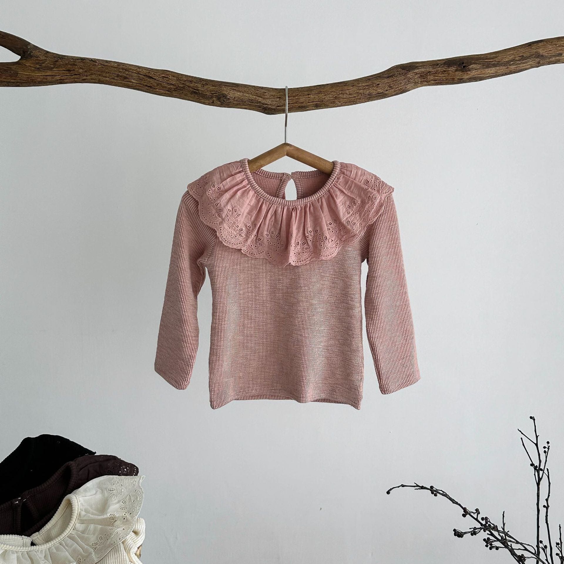 長袖Tシャツ Pink / 90cm フラワーフリル襟長袖Tシャツ キッズカットソー【mh0010958】