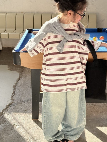 半袖Tシャツ Red / 90cm レトロボーダー半袖Tシャツ【mh0009688】