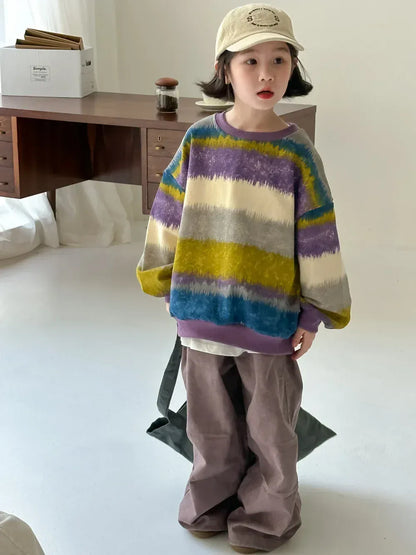 長袖Tシャツ キッズトップス カラフルボーダー長袖Tシャツ 2カラー【mh0007130】