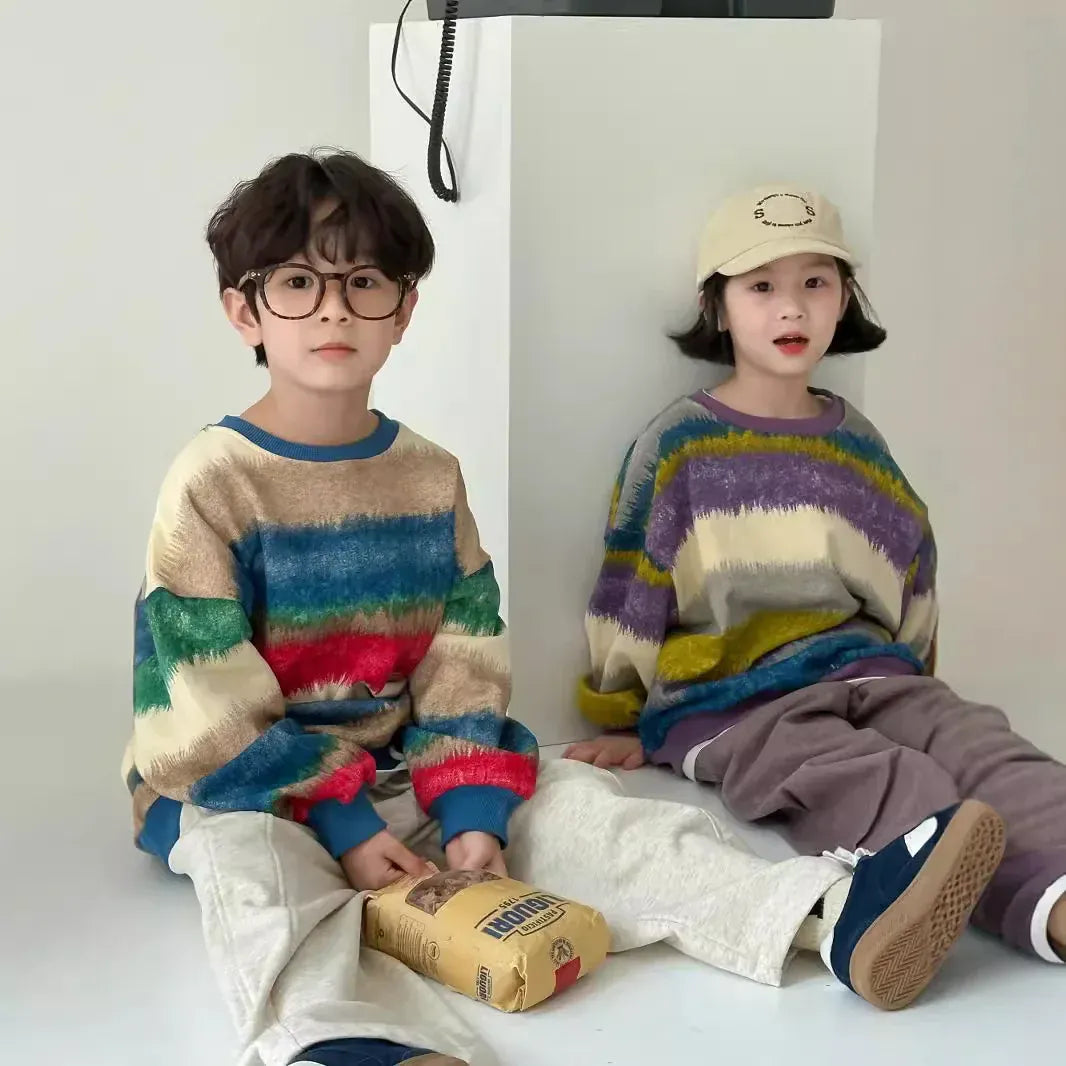 長袖Tシャツ キッズトップス カラフルボーダー長袖Tシャツ 2カラー【mh0007130】