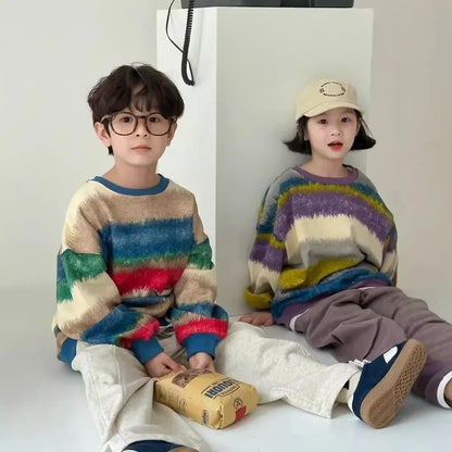 長袖Tシャツ キッズトップス カラフルボーダー長袖Tシャツ 2カラー【mh0007130】