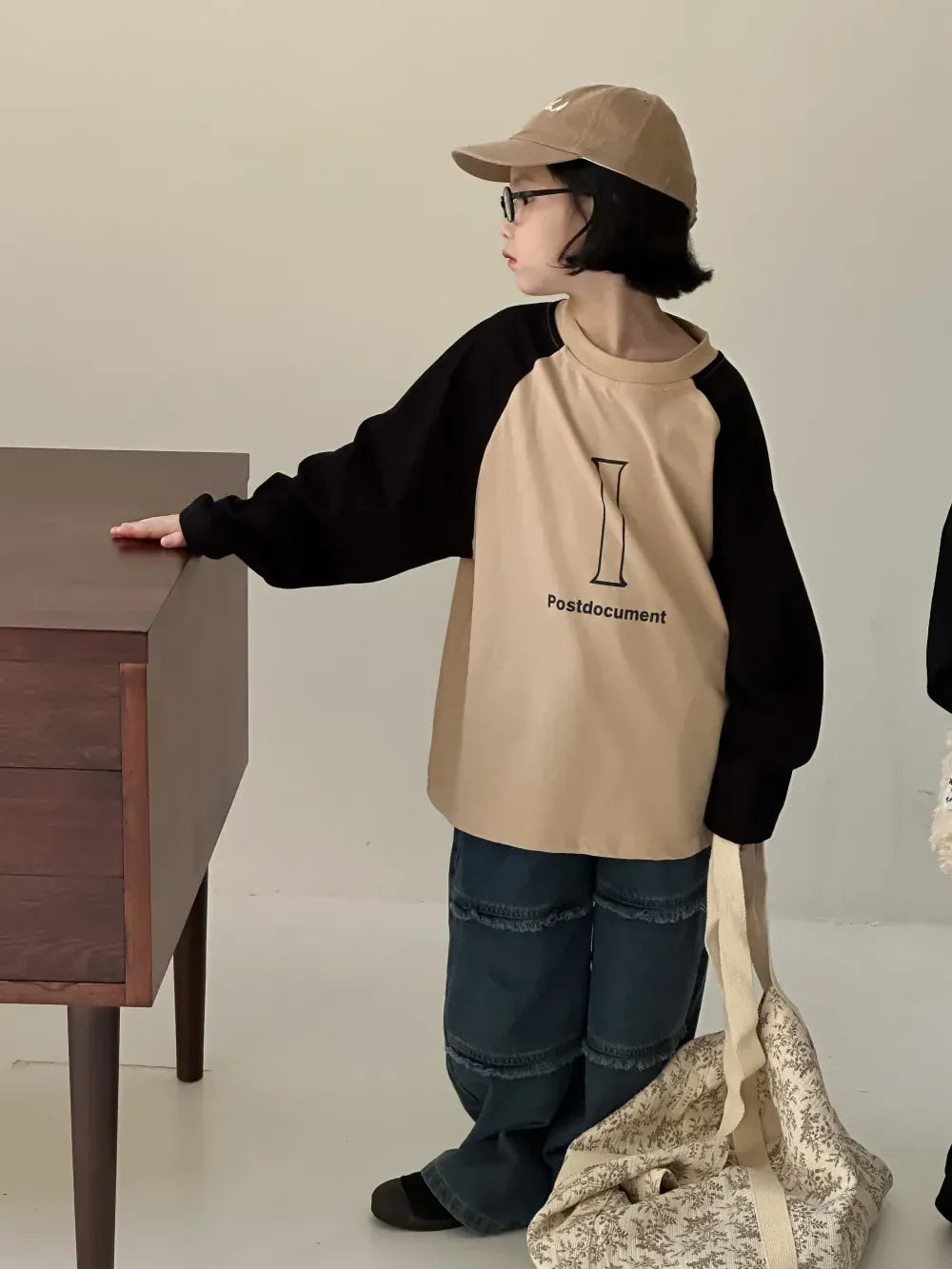 長袖Tシャツ キッズトップス パッチワークラグランスリーブプリント柄長袖Tシャツ 2カラー【mh0007370】