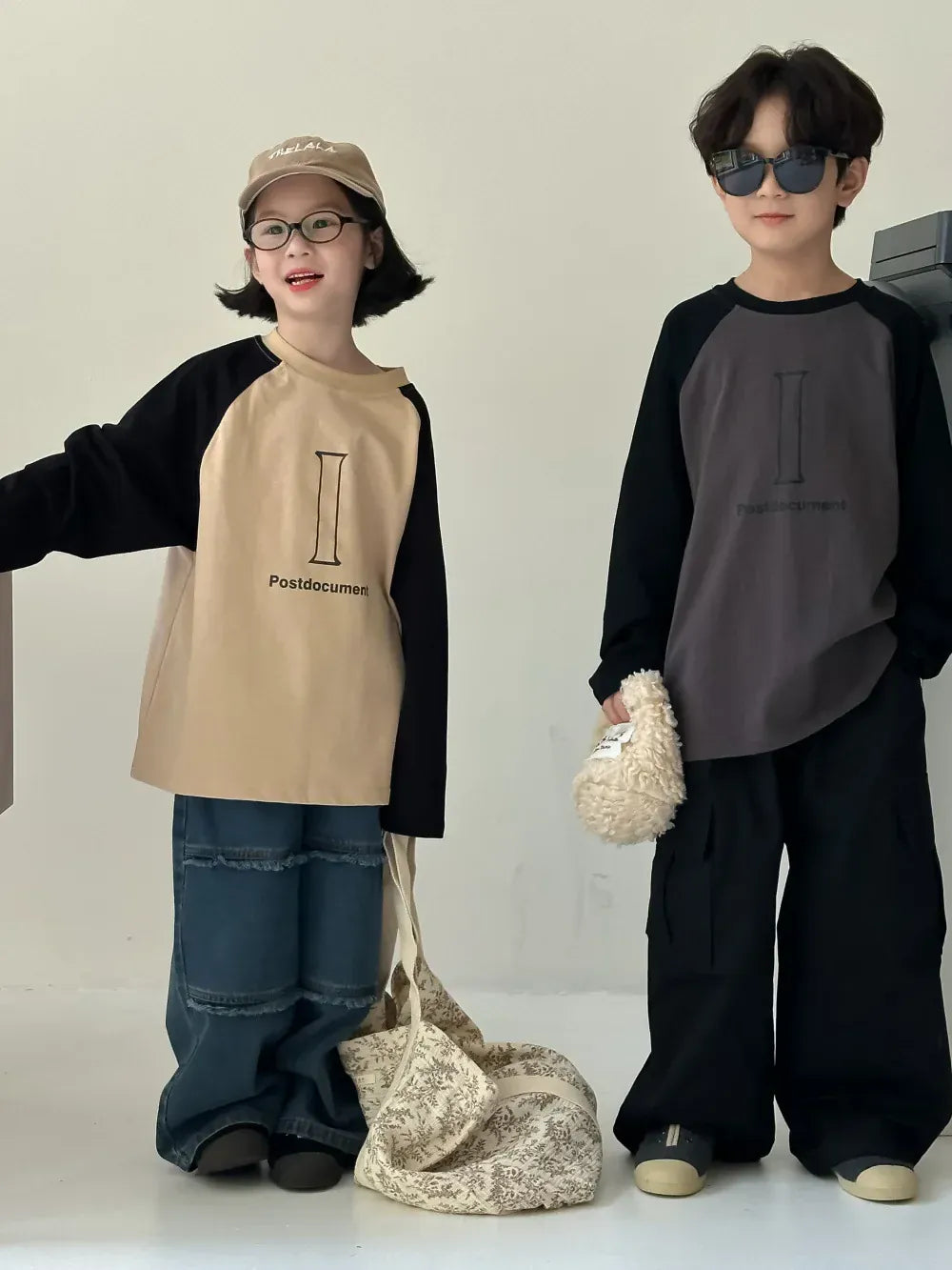 長袖Tシャツ キッズトップス パッチワークラグランスリーブプリント柄長袖Tシャツ 2カラー【mh0007370】