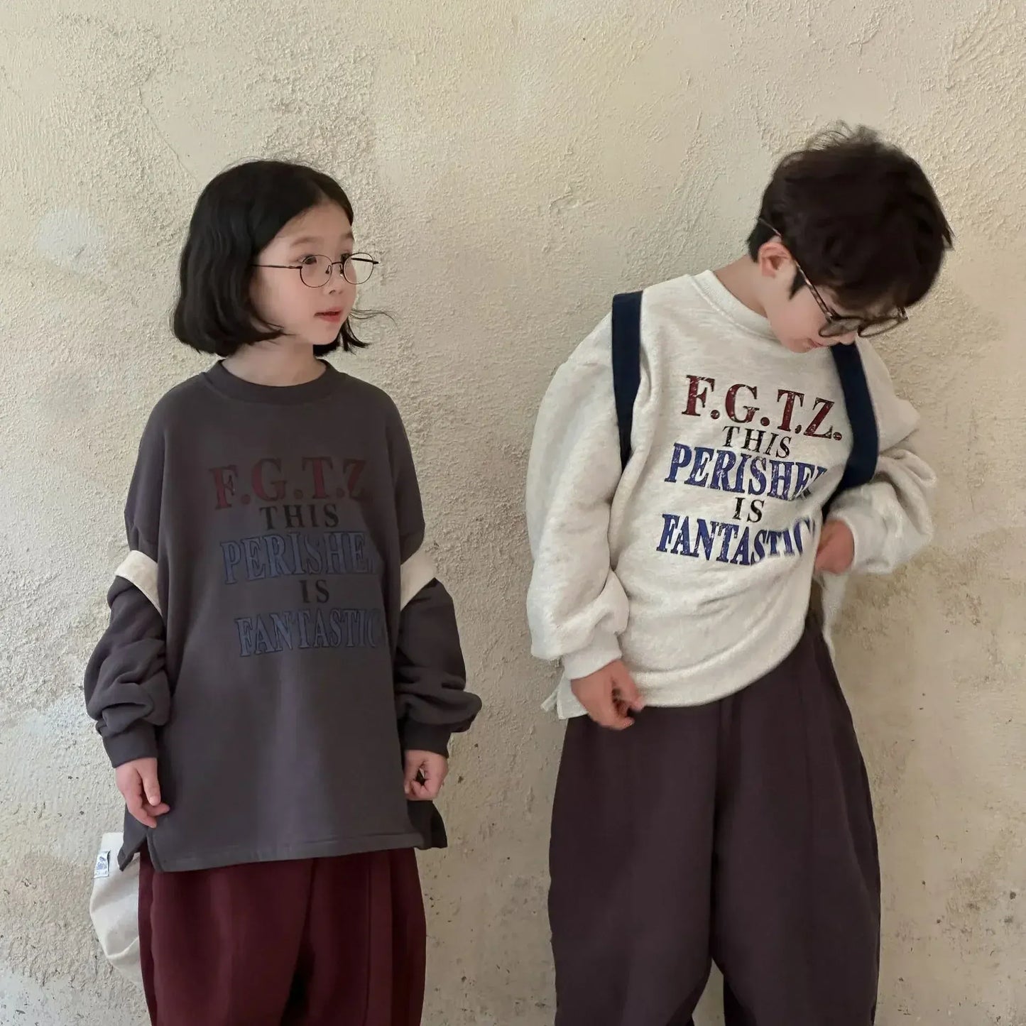 長袖Tシャツ キッズトップス レターロゴプリント厚手長袖Tシャツ 2カラー【mh0007573】