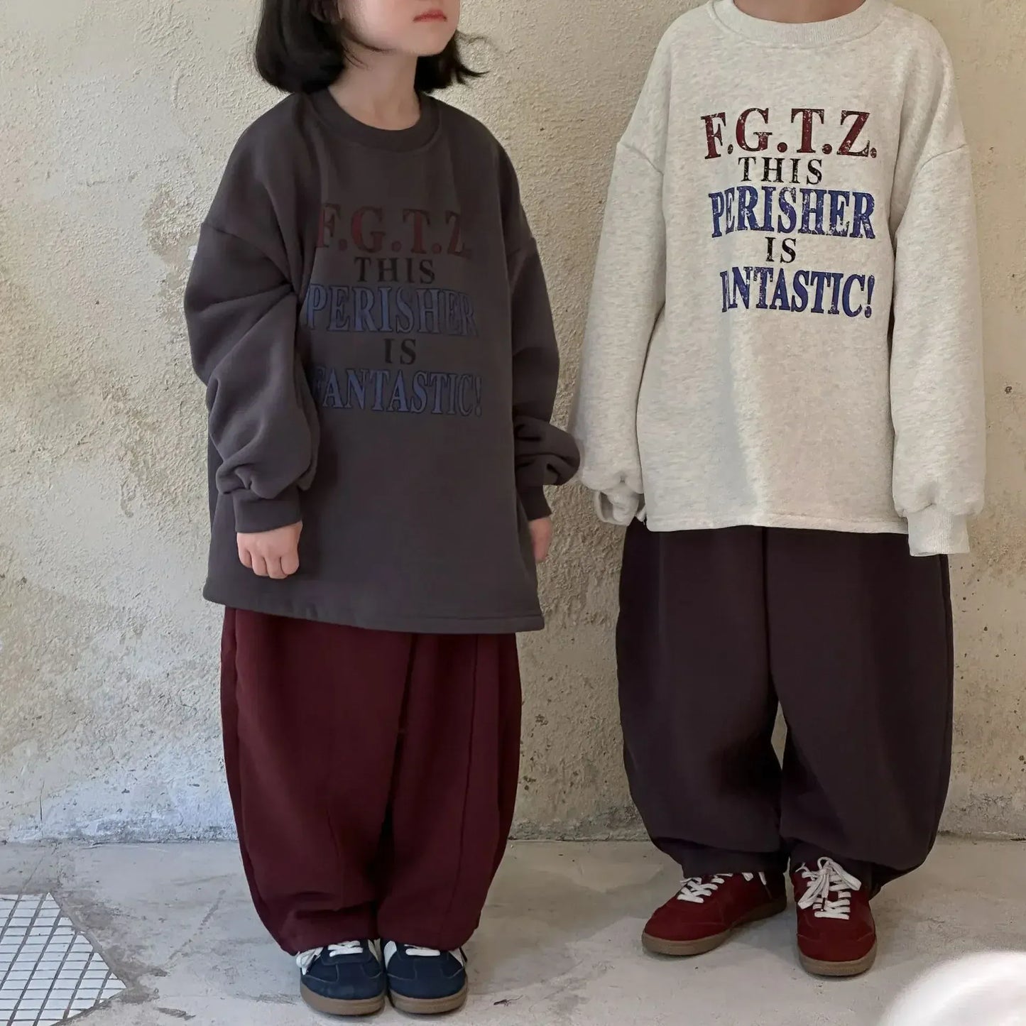 長袖Tシャツ キッズトップス レターロゴプリント厚手長袖Tシャツ 2カラー【mh0007573】