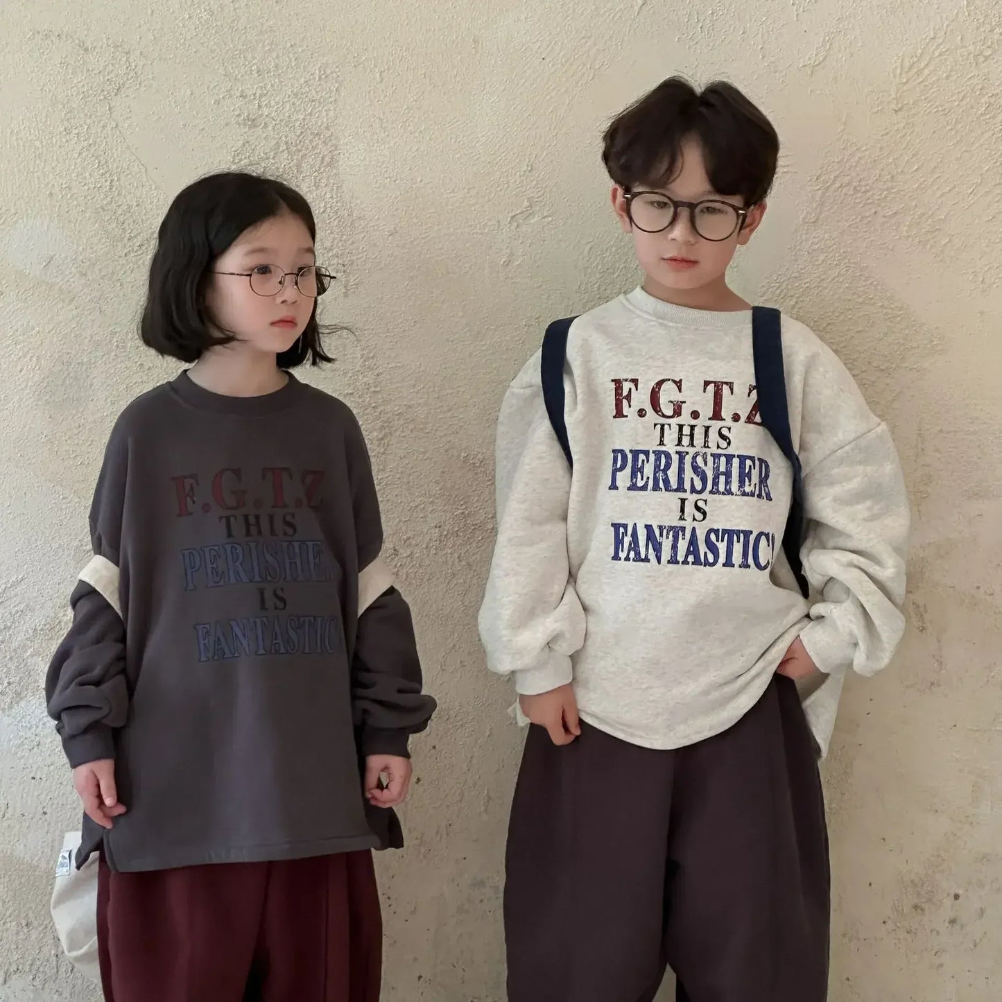 長袖Tシャツ キッズトップス レターロゴプリント厚手長袖Tシャツ 2カラー【mh0007573】