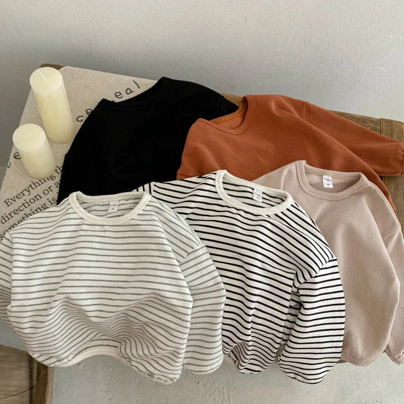 長袖Tシャツ キッズトップス シンプルベーシックボーダー/無地長袖Tシャツ【mh0007645】