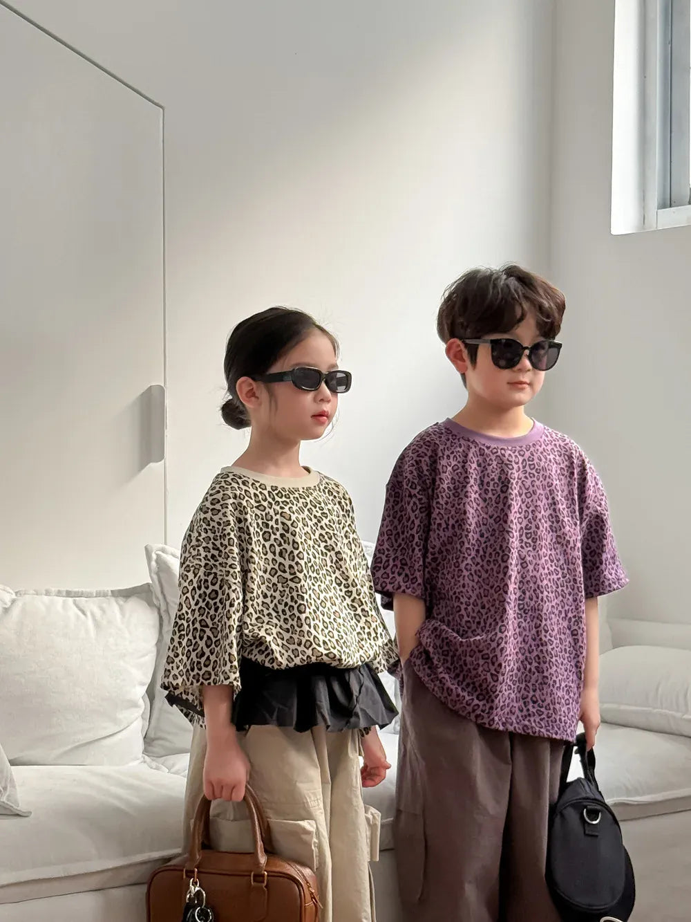 半袖Tシャツ キッズトップス レオパードヒョウ柄プリント半袖Tシャツ【mh0008885】