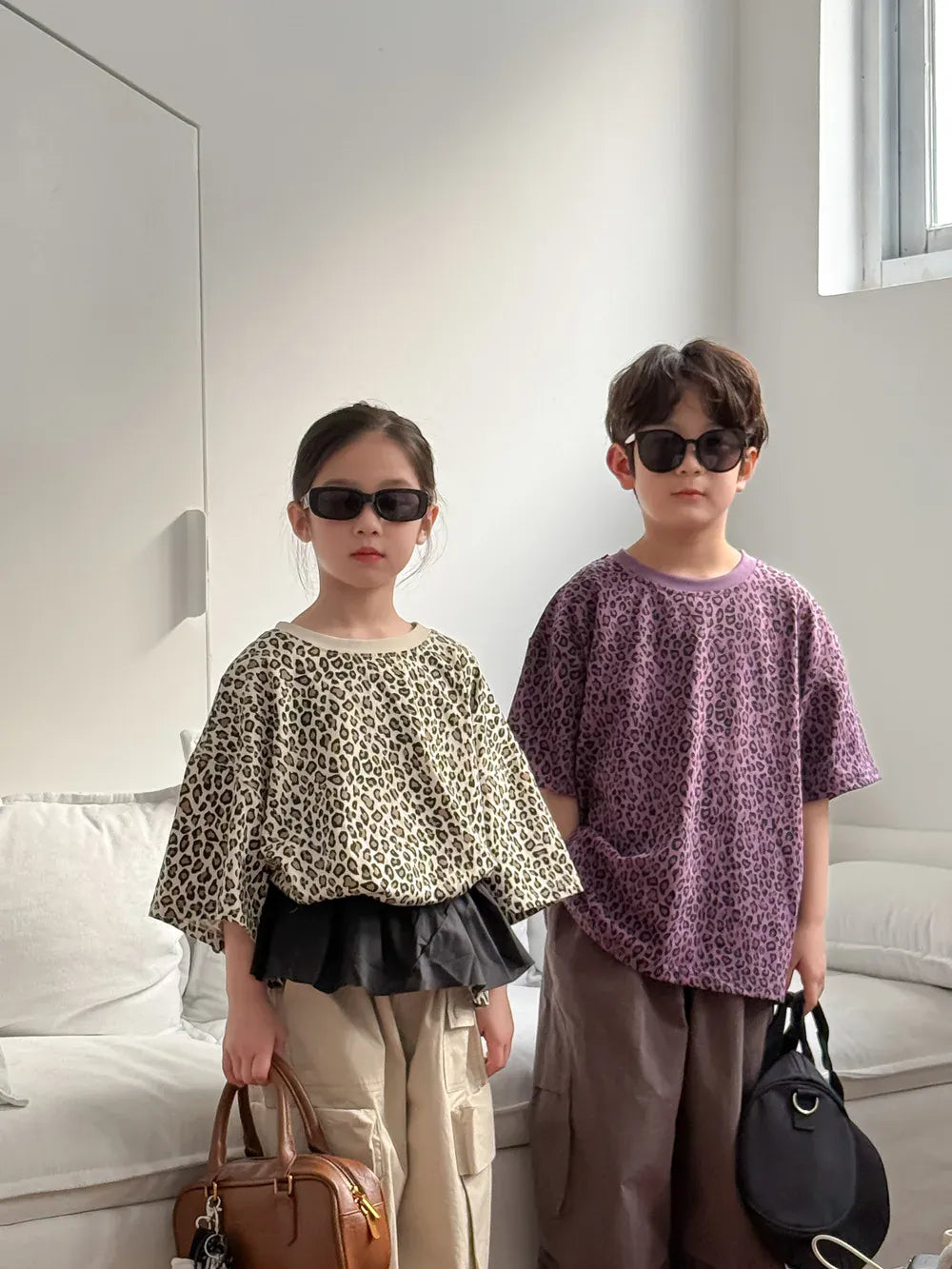 半袖Tシャツ キッズトップス レオパードヒョウ柄プリント半袖Tシャツ【mh0008885】