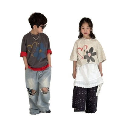 半袖Tシャツ フラワープリント半袖ルーズTシャツ【mh0009678】