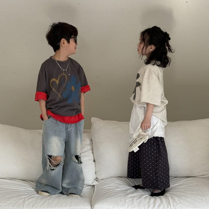 半袖Tシャツ フラワープリント半袖ルーズTシャツ【mh0009678】