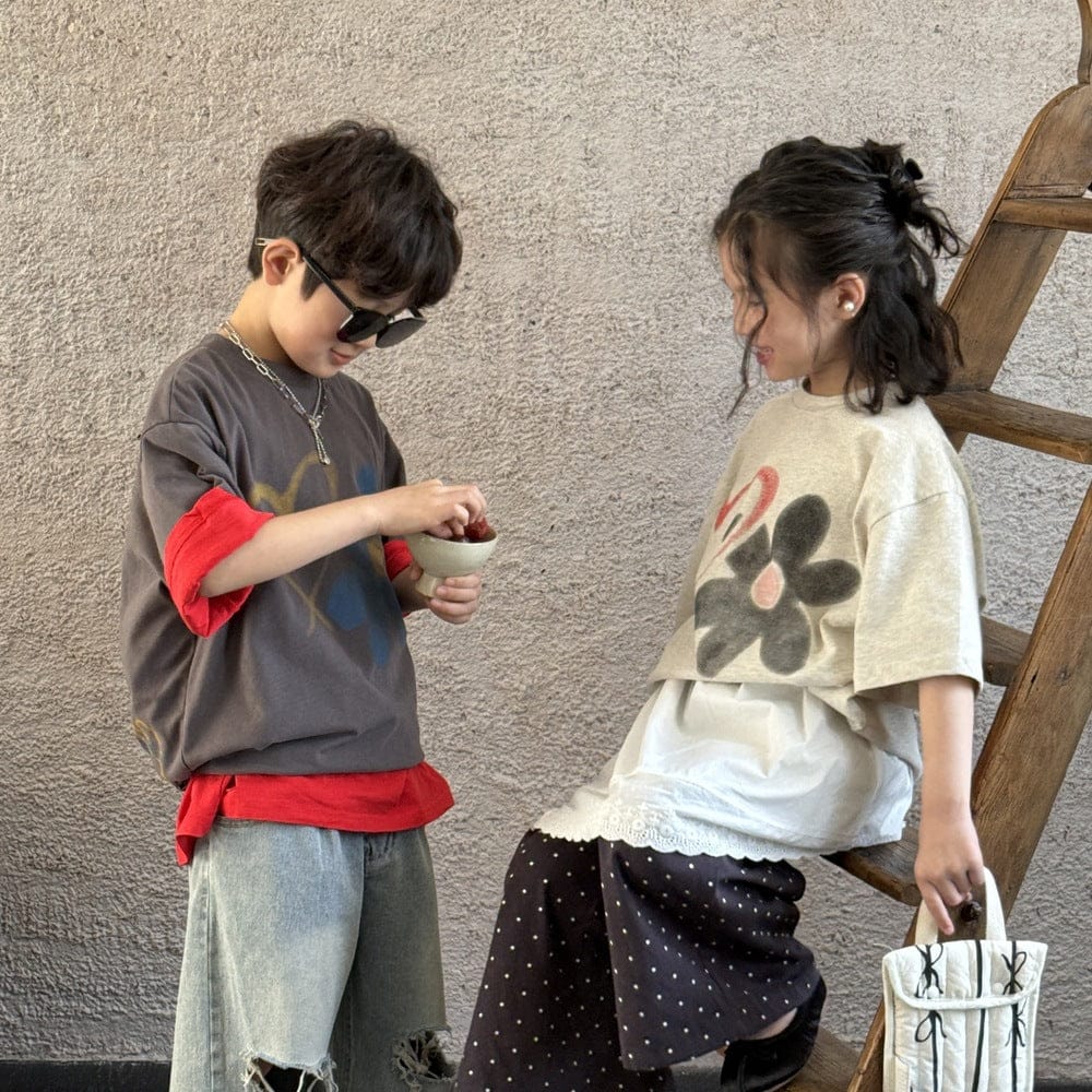 半袖Tシャツ フラワープリント半袖ルーズTシャツ【mh0009678】