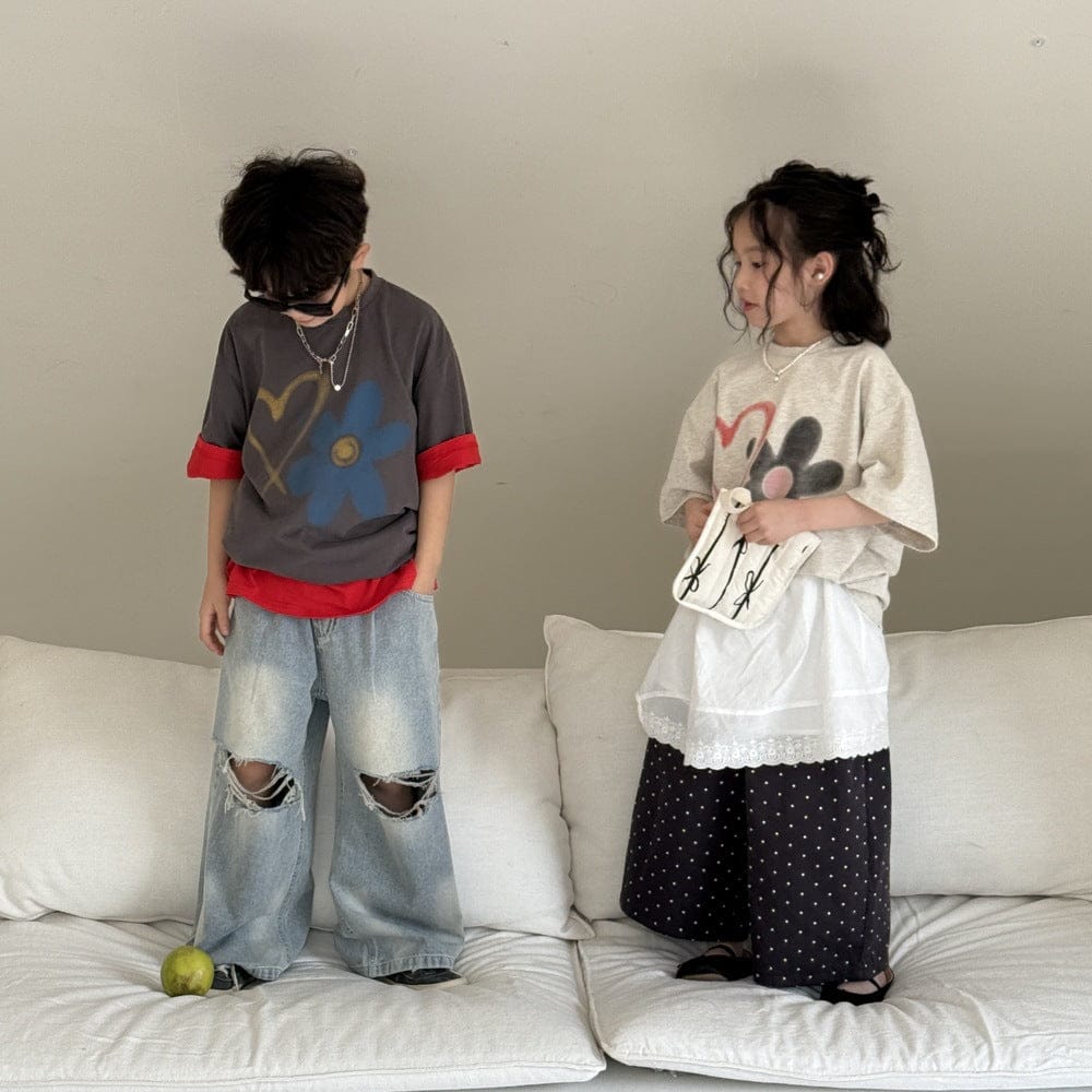 半袖Tシャツ フラワープリント半袖ルーズTシャツ【mh0009678】