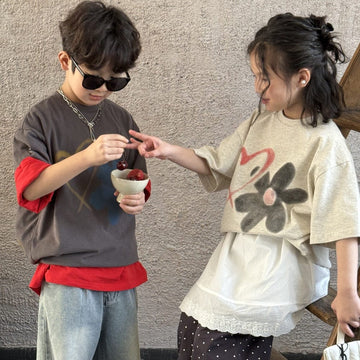 半袖Tシャツ フラワープリント半袖ルーズTシャツ【mh0009678】