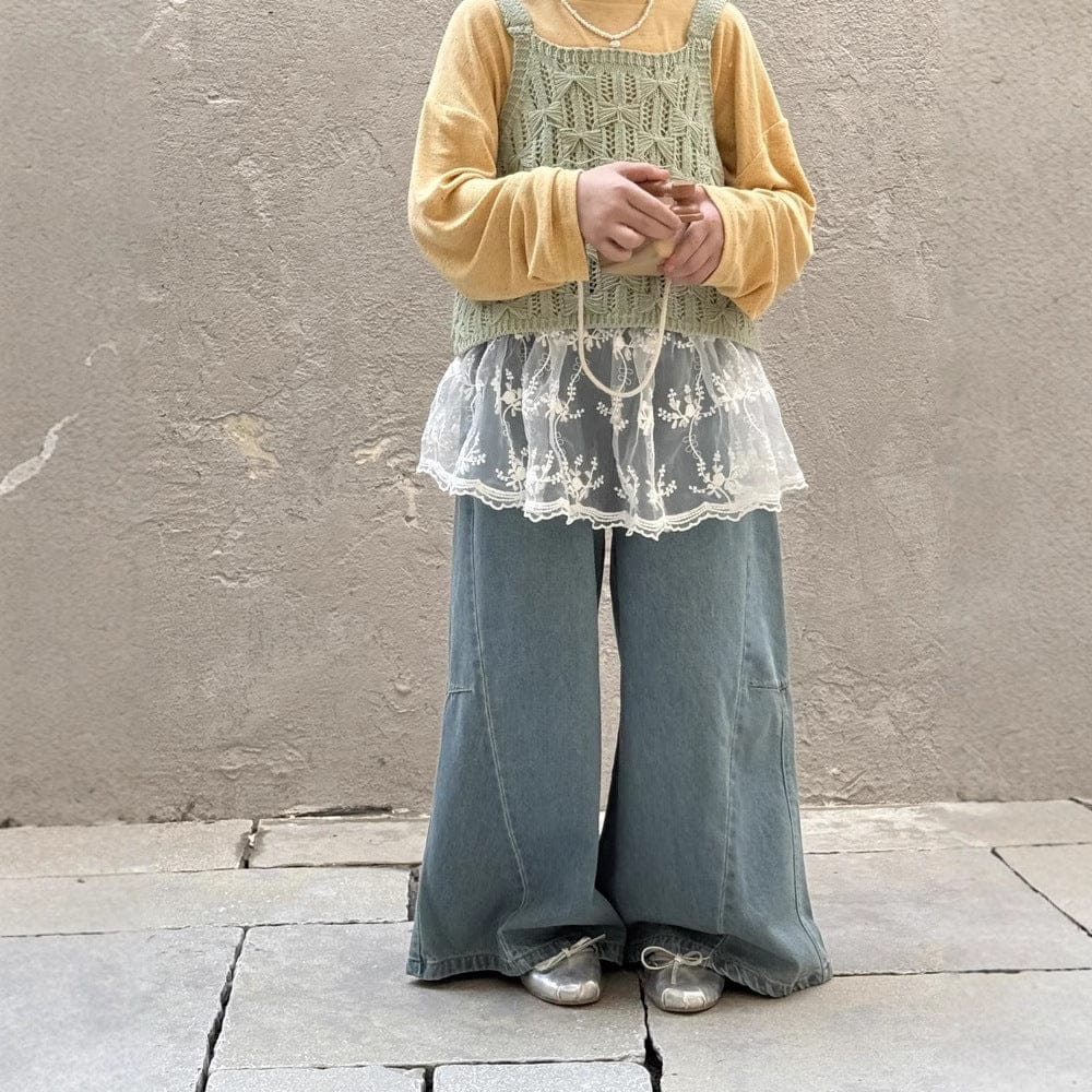 長袖Tシャツ レースニットベスト/シンプル長袖Tシャツ【mh0009695】