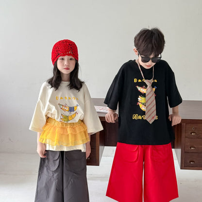 半袖Tシャツ レターバナナプリント半袖Tシャツ【mh0010056】