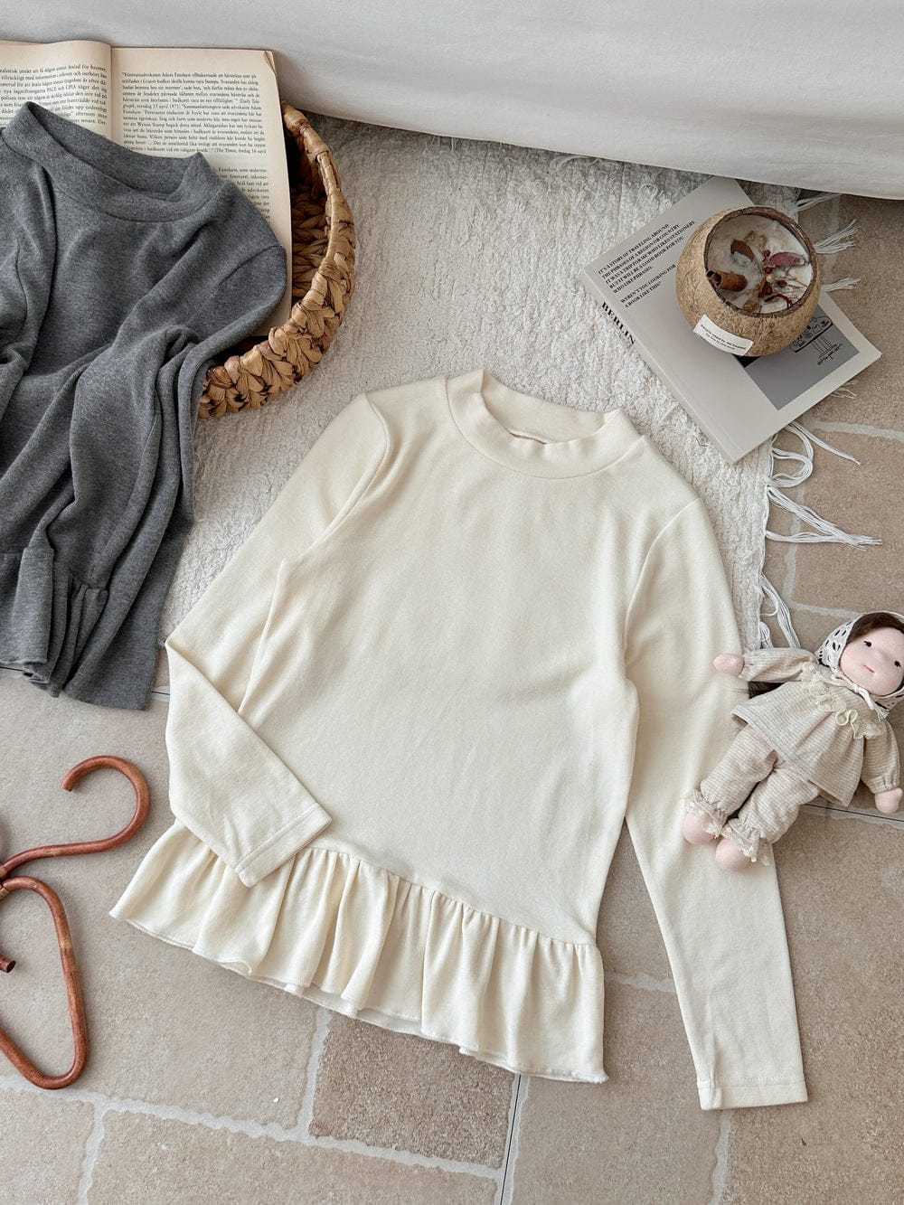 長袖Tシャツ フリルメロウハイネック長袖Tシャツ 無地カットソートップス【mh0010776】