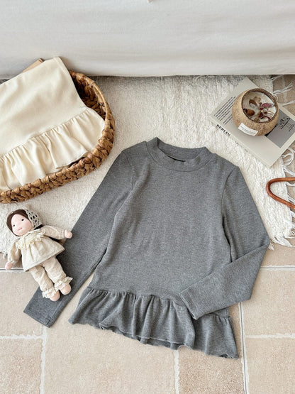 長袖Tシャツ フリルメロウハイネック長袖Tシャツ 無地カットソートップス【mh0010776】