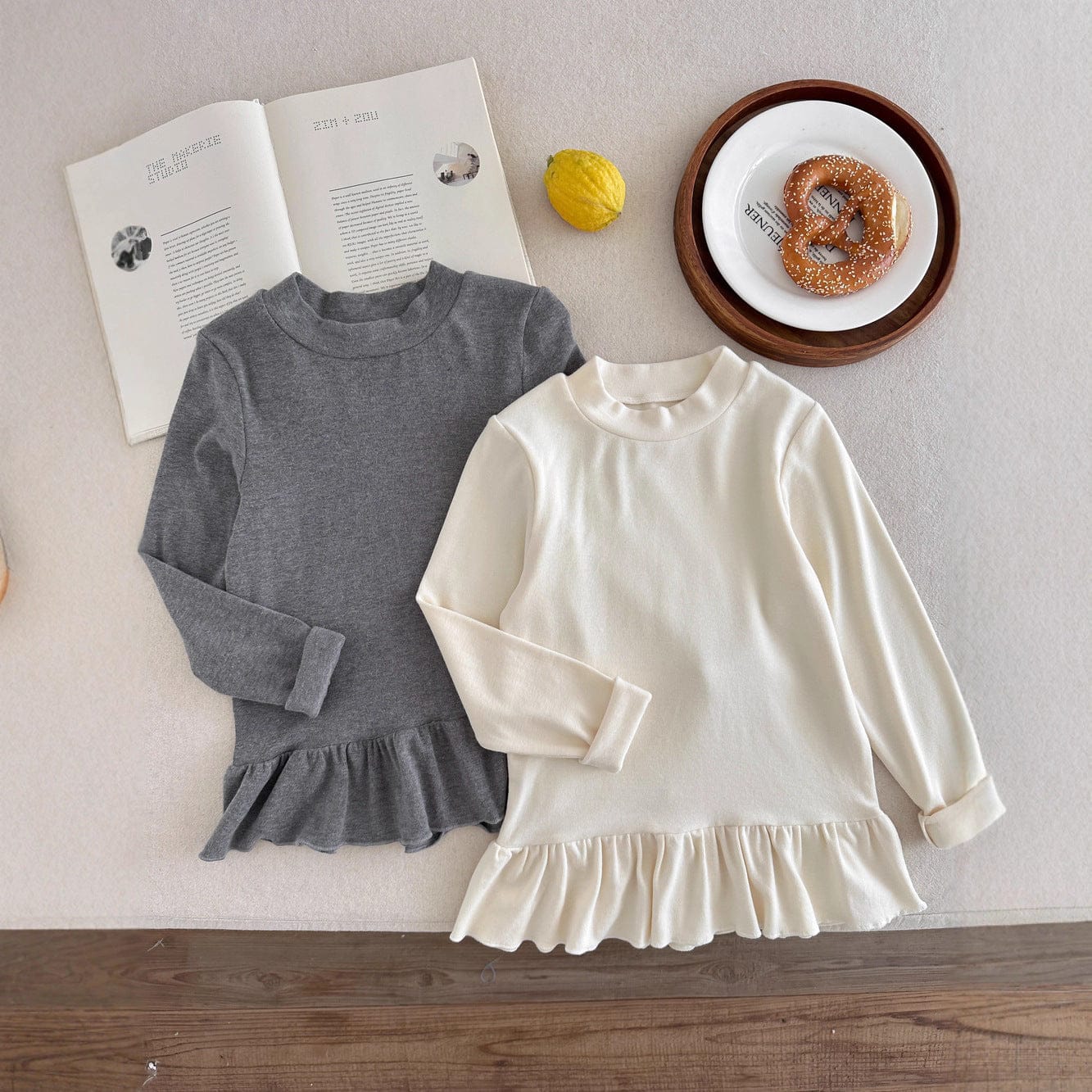 長袖Tシャツ フリルメロウハイネック長袖Tシャツ 無地カットソートップス【mh0010776】