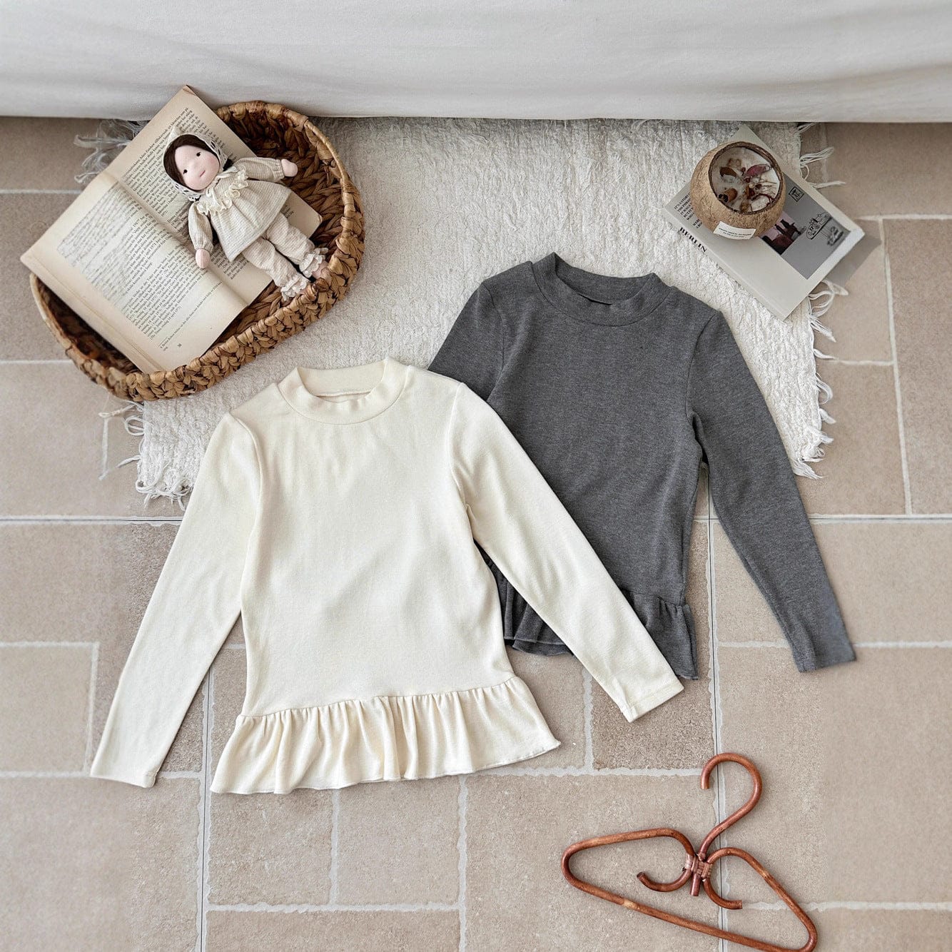 長袖Tシャツ フリルメロウハイネック長袖Tシャツ 無地カットソートップス【mh0010776】