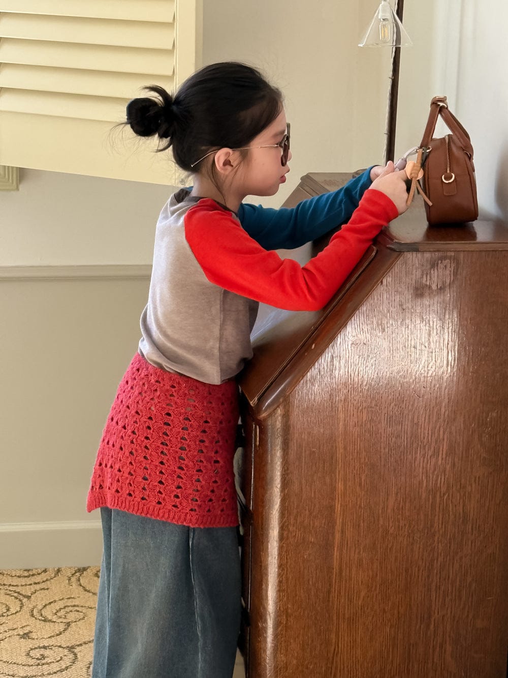 長袖Tシャツ パッチワークデザインラグランスリーブ長袖Tシャツ キッズカットソー【mh0010954】