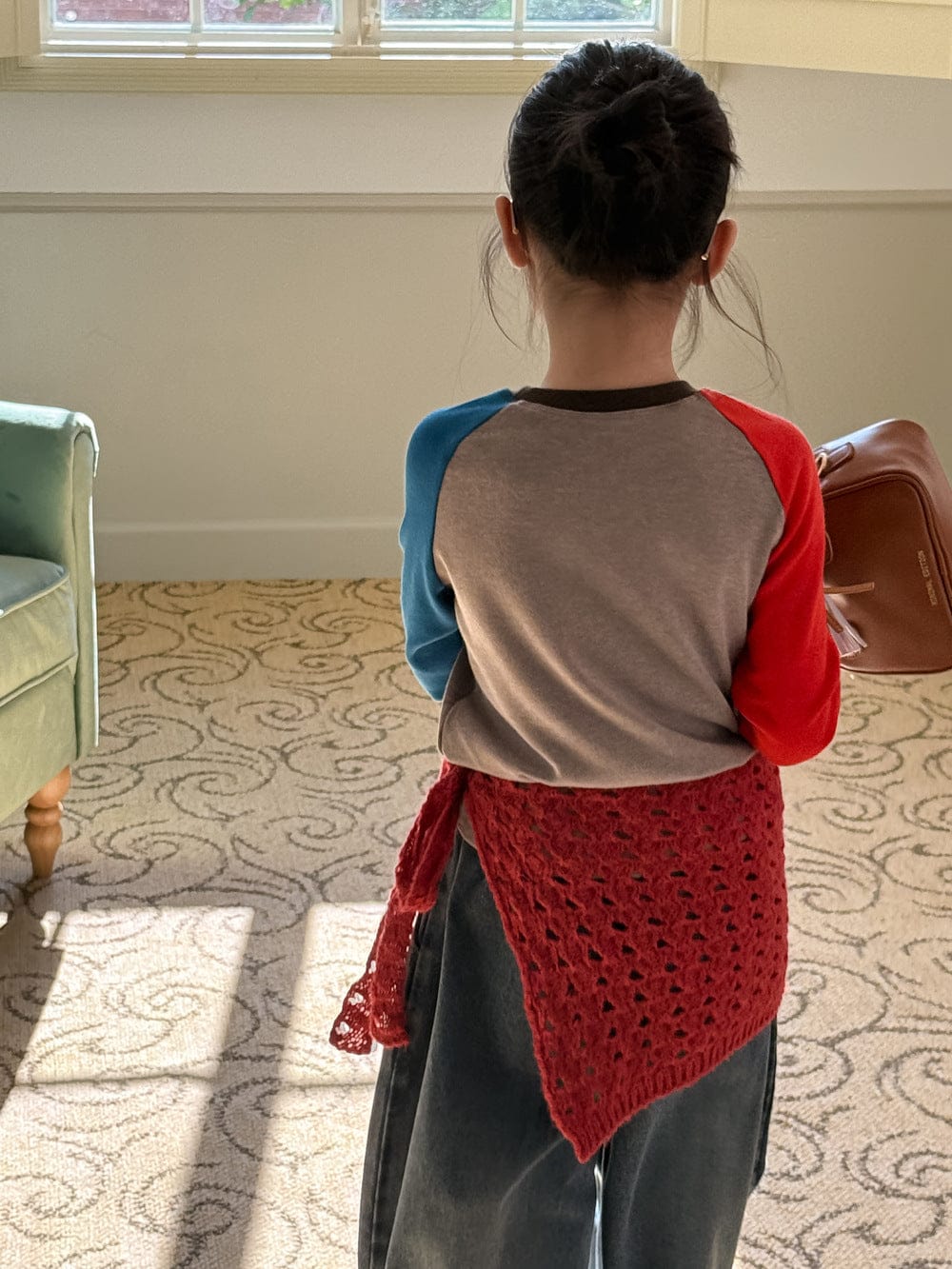 長袖Tシャツ パッチワークデザインラグランスリーブ長袖Tシャツ キッズカットソー【mh0010954】