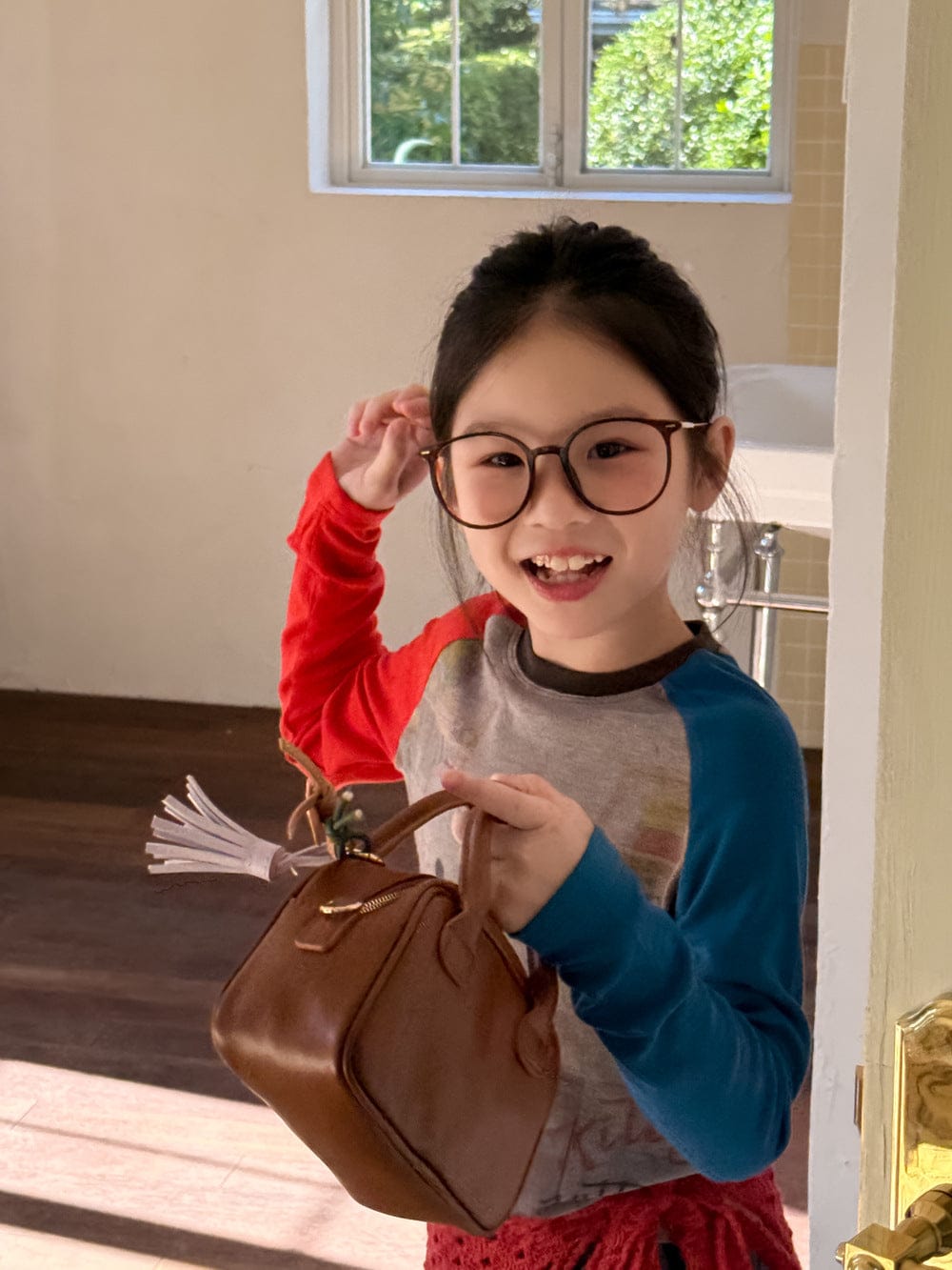 長袖Tシャツ パッチワークデザインラグランスリーブ長袖Tシャツ キッズカットソー【mh0010954】