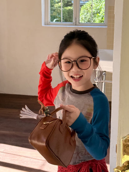 長袖Tシャツ パッチワークデザインラグランスリーブ長袖Tシャツ キッズカットソー【mh0010954】