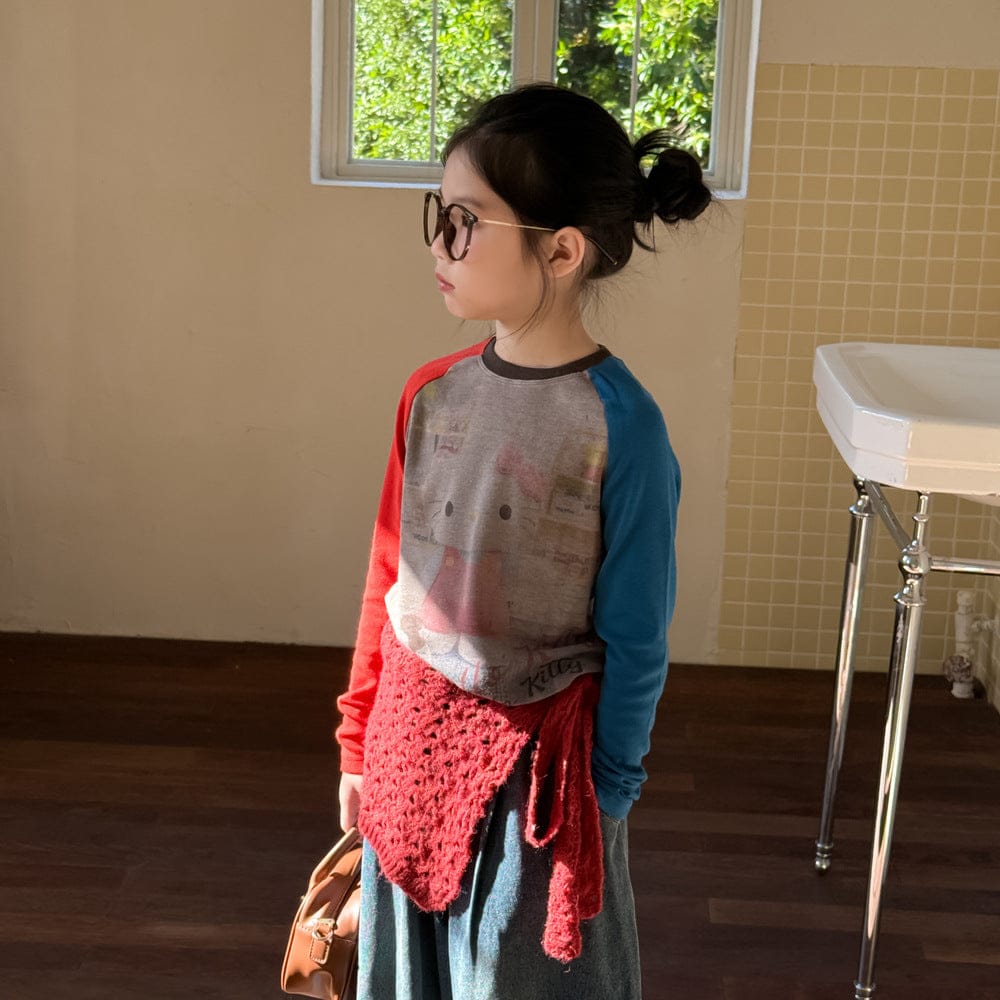 長袖Tシャツ パッチワークデザインラグランスリーブ長袖Tシャツ キッズカットソー【mh0010954】