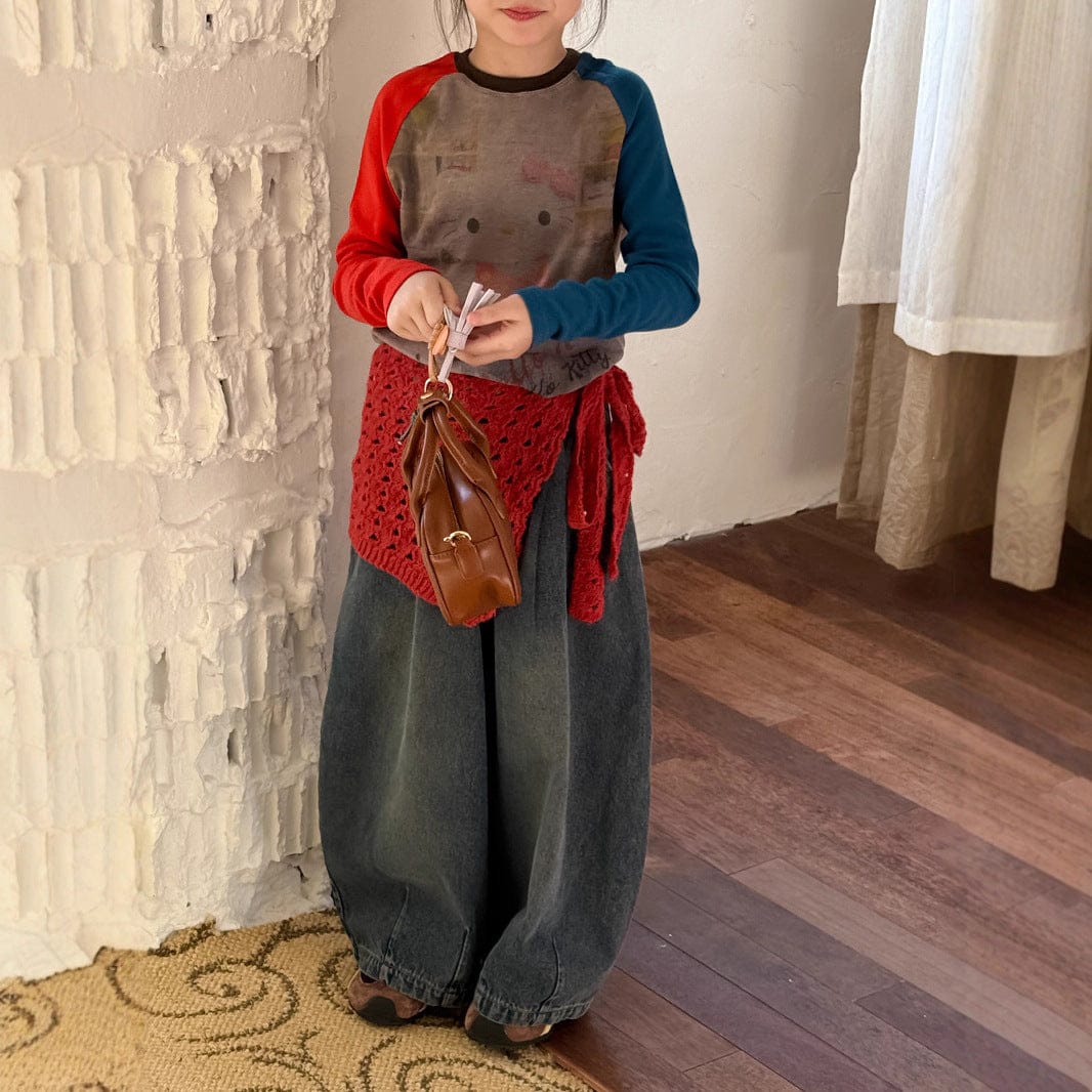 長袖Tシャツ パッチワークデザインラグランスリーブ長袖Tシャツ キッズカットソー【mh0010954】